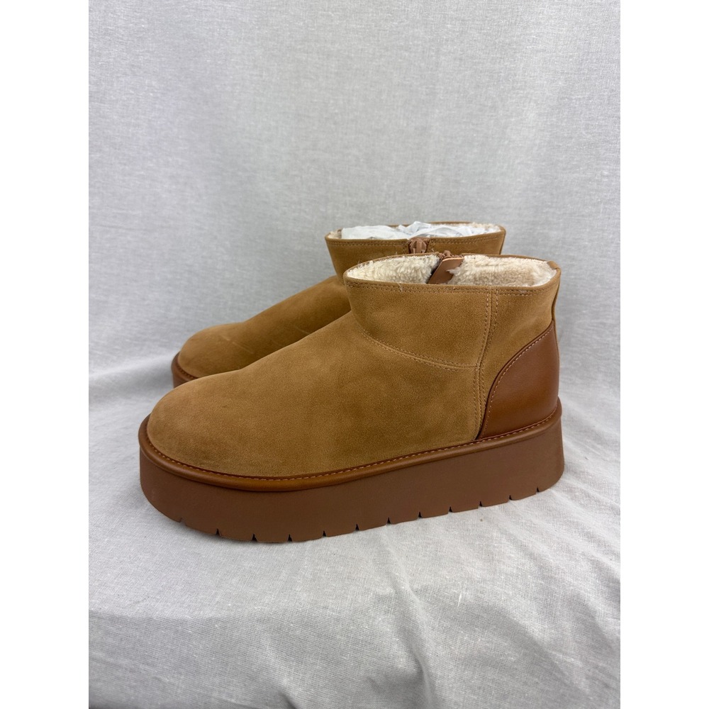 Wild Fable Womens Platform Ankle Boots Tan Faux Suede Faux Fur Lined Size 9 NEW